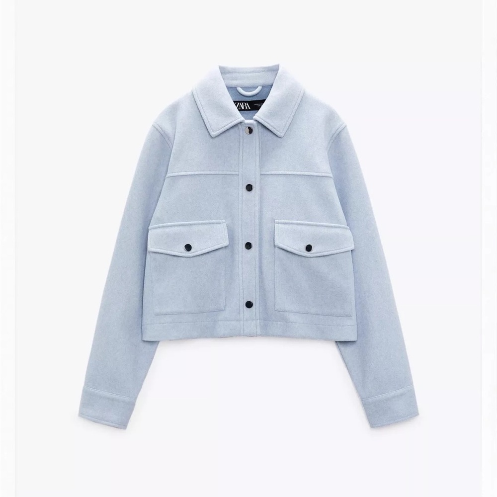 Zara Cropped Soft Jacket in Sky Blue